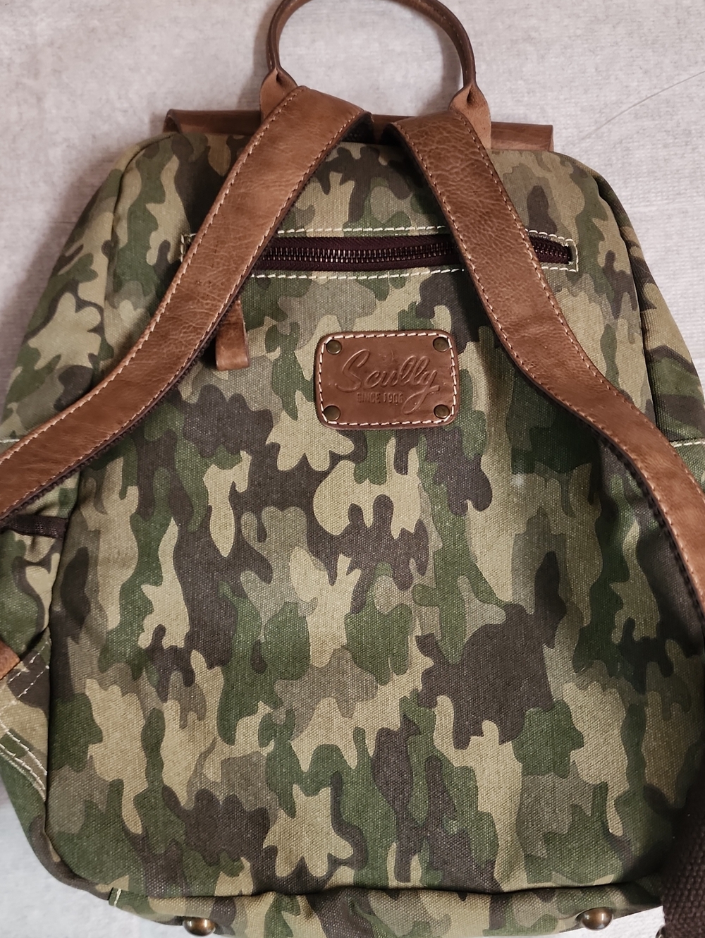 Scully Camouflage & Leather Ranger Canvas Backpack with Brown Trim